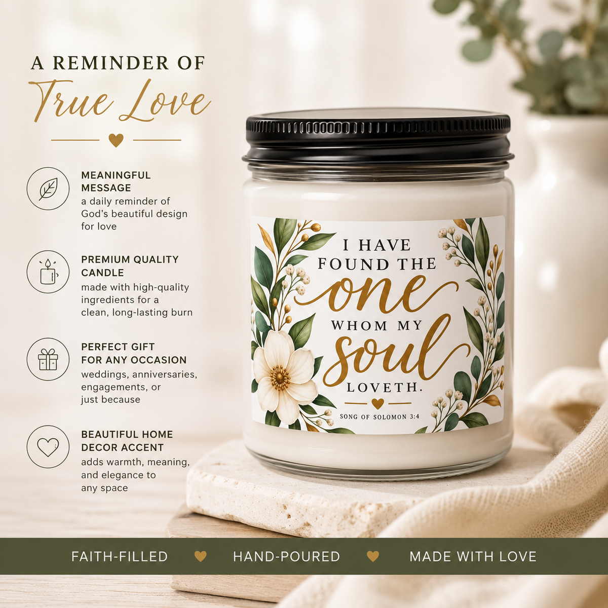 Scented Soy Candle Wedding Gift, 9oz Glass Jar Candle, Bridesmaid Gift, Love Quote Candle, Bridal Shower Favor, Anniversary Gift