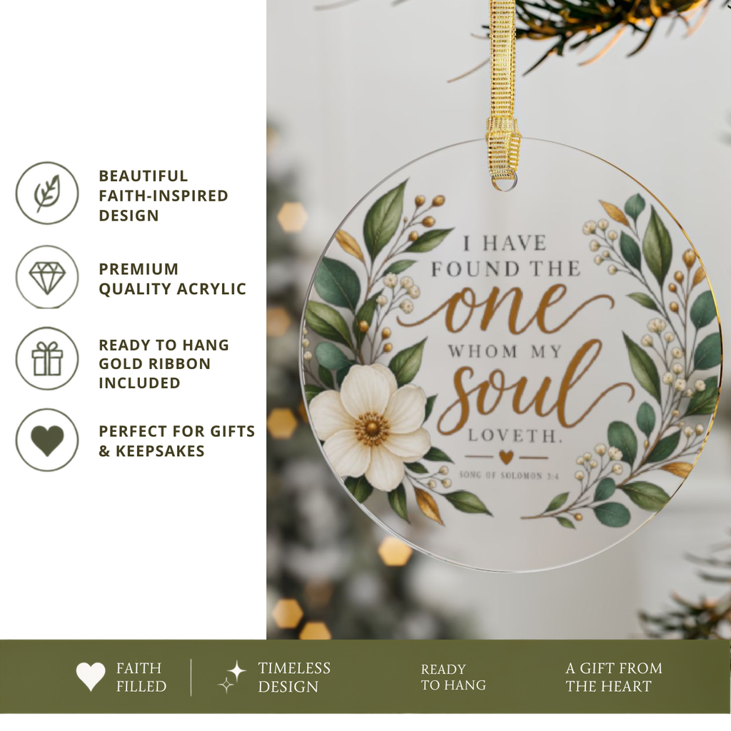 I Have Found The One Whom My Soul Loveth Ornament, Christian Wedding Acrylic Ornament, Floral Round Christmas Ornament, Bridal Gift