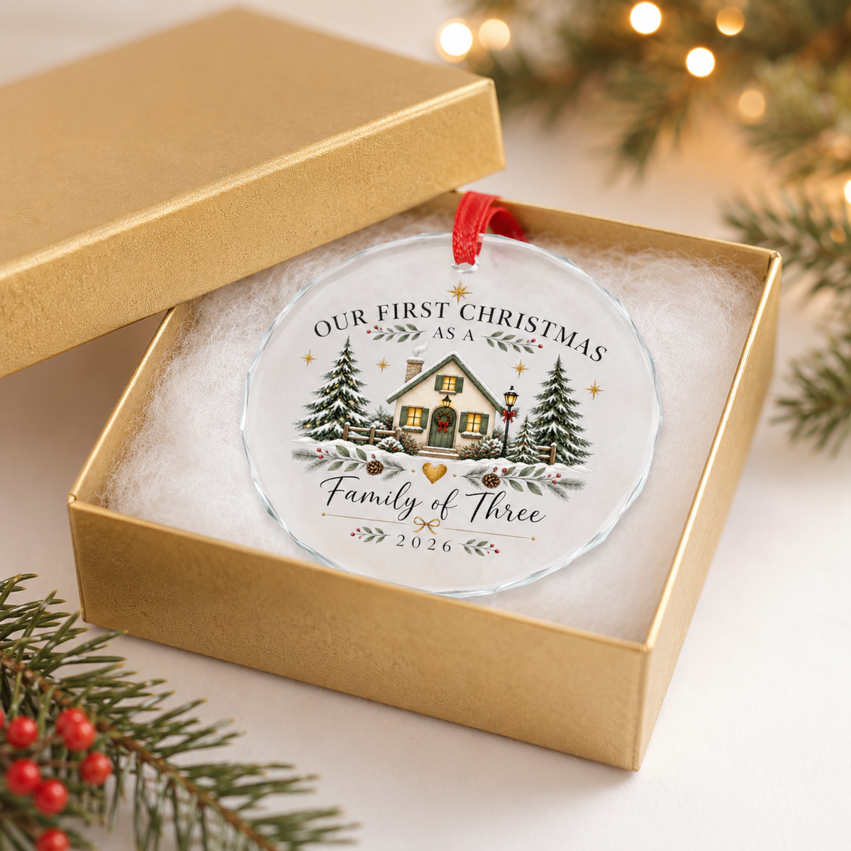 First Christmas As A Family Of Three Ornament, 2026 New Baby Glass Keepsake Gift