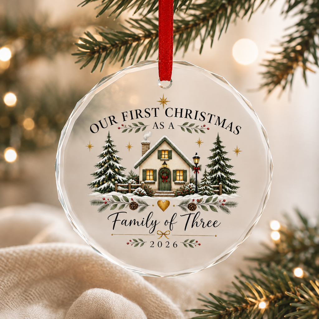 First Christmas As A Family Of Three Ornament, 2026 New Baby Glass Keepsake Gift
