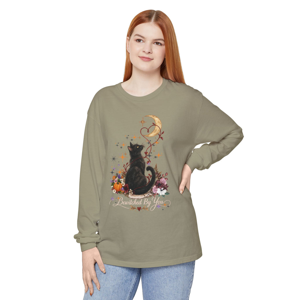 Black Cat Moon Long Sleeve Shirt — "Bewitched by You" Gothic Cat Tee