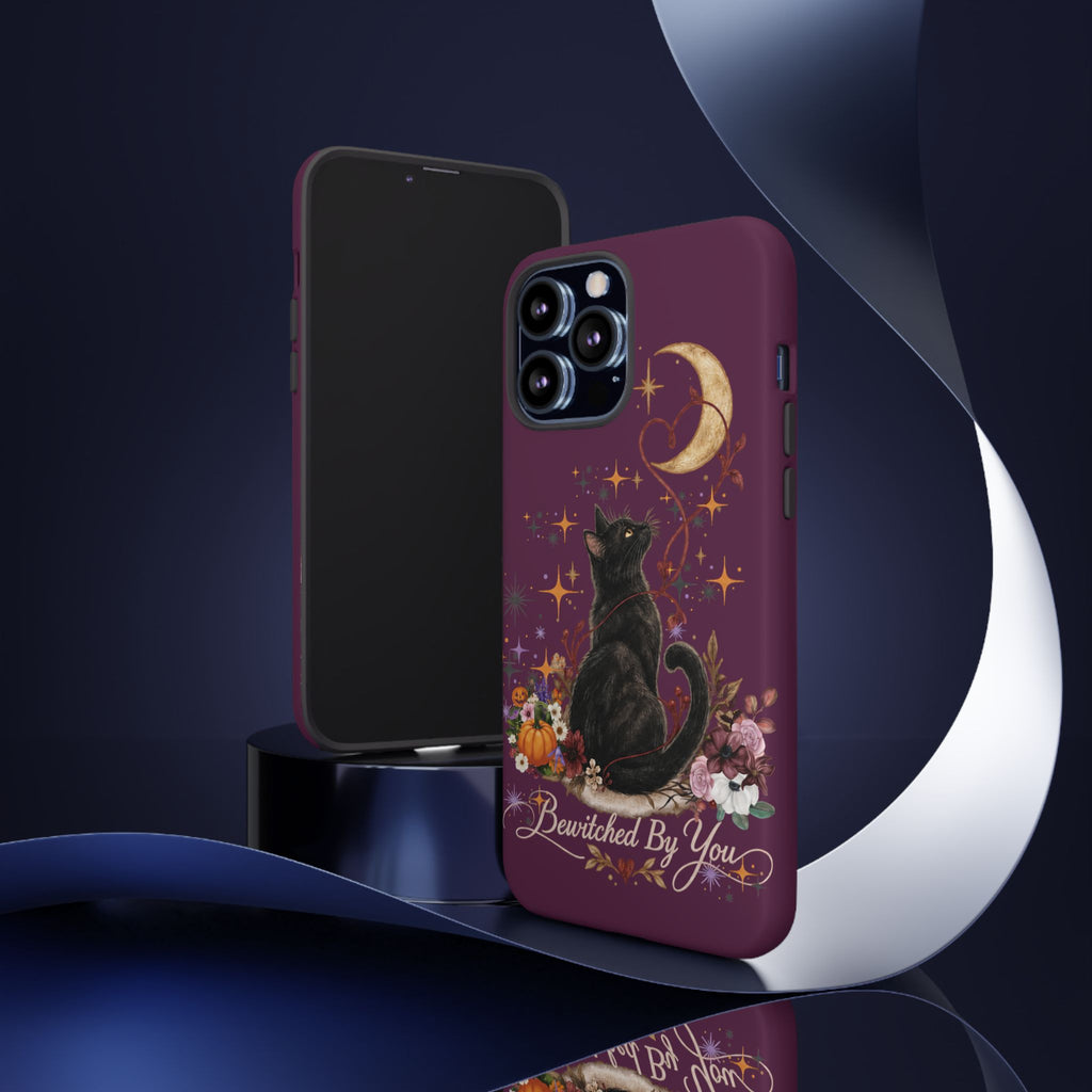 Black Cat Halloween Phone Case | Bewitched By You Witchy Moon & Pumpkin Tough Case | Dual-Layer Protective Cover for iPhone & Samsung
