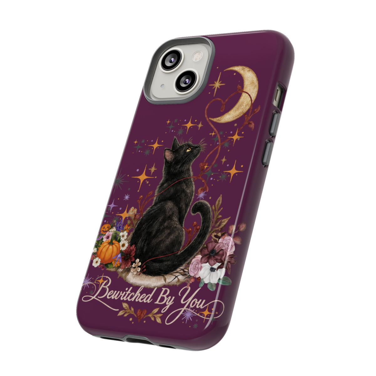 Black Cat Halloween Phone Case | Bewitched By You Witchy Moon & Pumpkin Tough Case | Dual-Layer Protective Cover for iPhone & Samsung