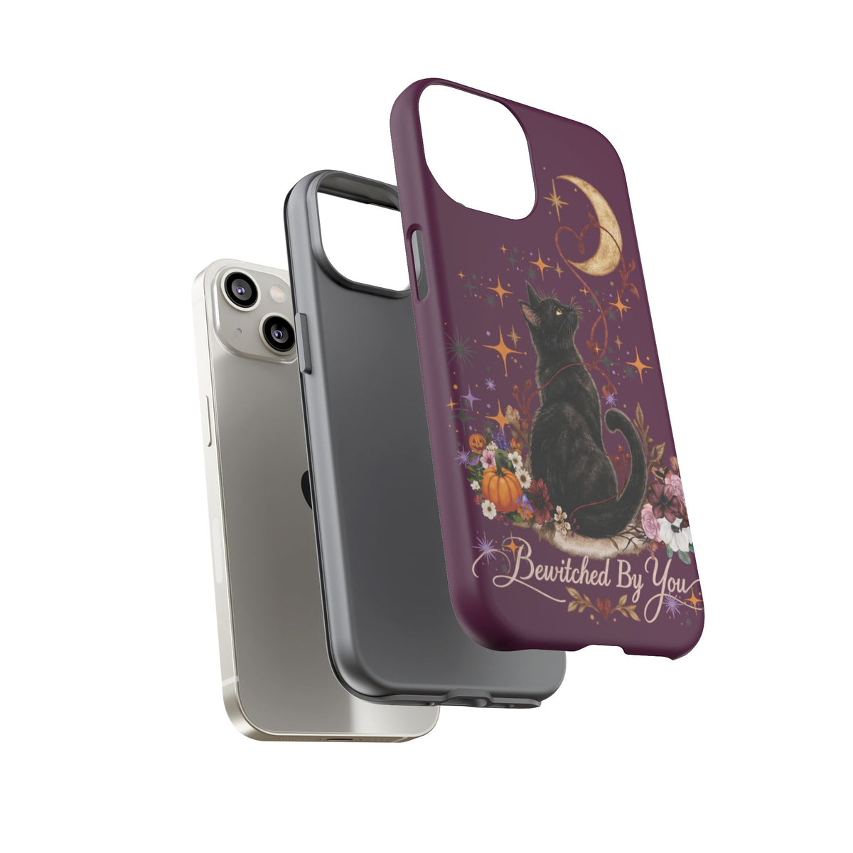 Black Cat Halloween Phone Case | Bewitched By You Witchy Moon & Pumpkin Tough Case | Dual-Layer Protective Cover for iPhone & Samsung