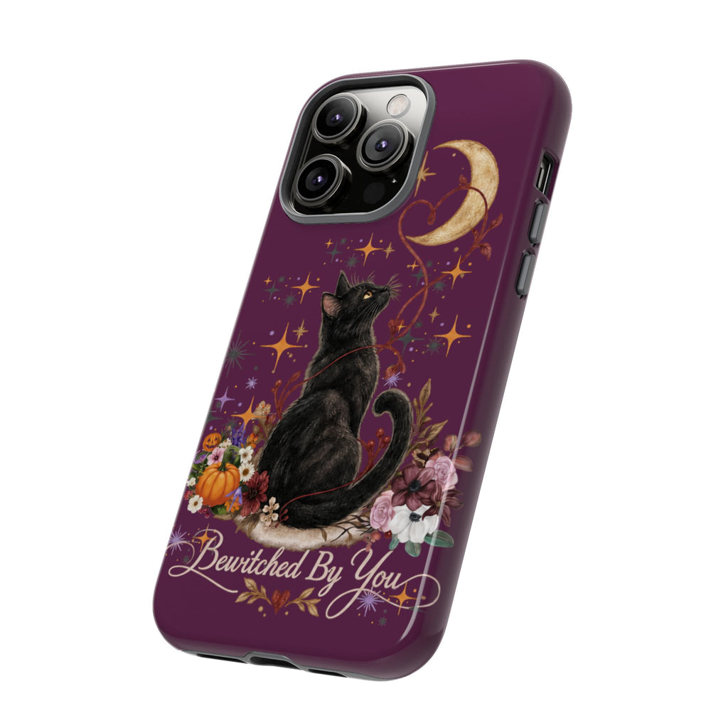 Black Cat Halloween Phone Case | Bewitched By You Witchy Moon & Pumpkin Tough Case | Dual-Layer Protective Cover for iPhone & Samsung