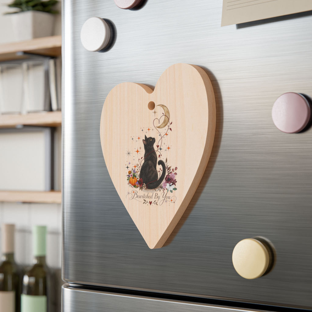Black Cat & Moon Heart Wooden Ornament – Personalized Names & Date
