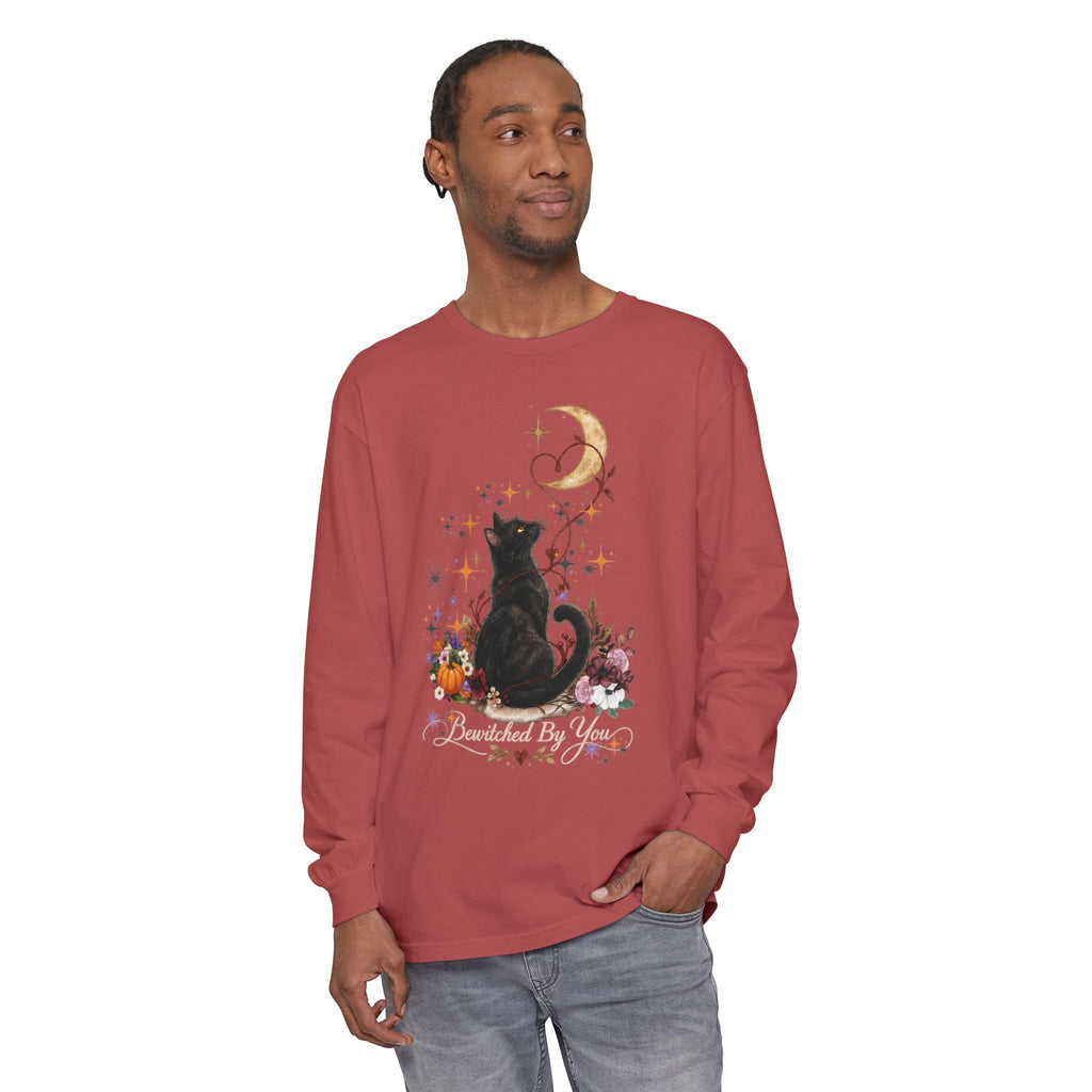 Black Cat Moon Long Sleeve Shirt — "Bewitched by You" Gothic Cat Tee