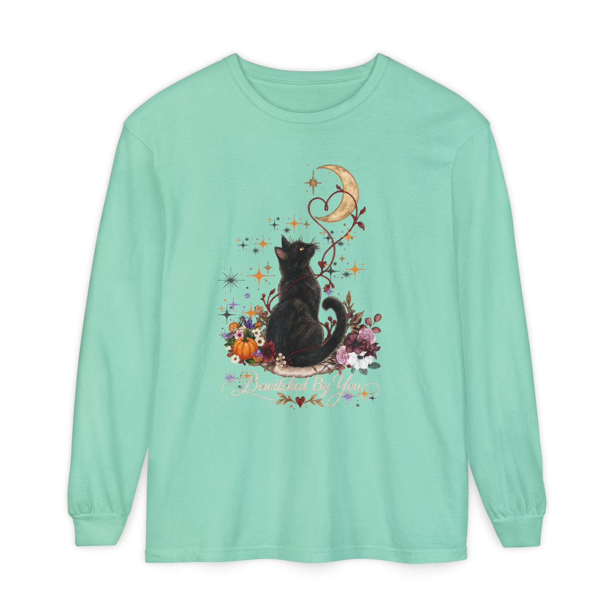 Black Cat Moon Long Sleeve Shirt — "Bewitched by You" Gothic Cat Tee