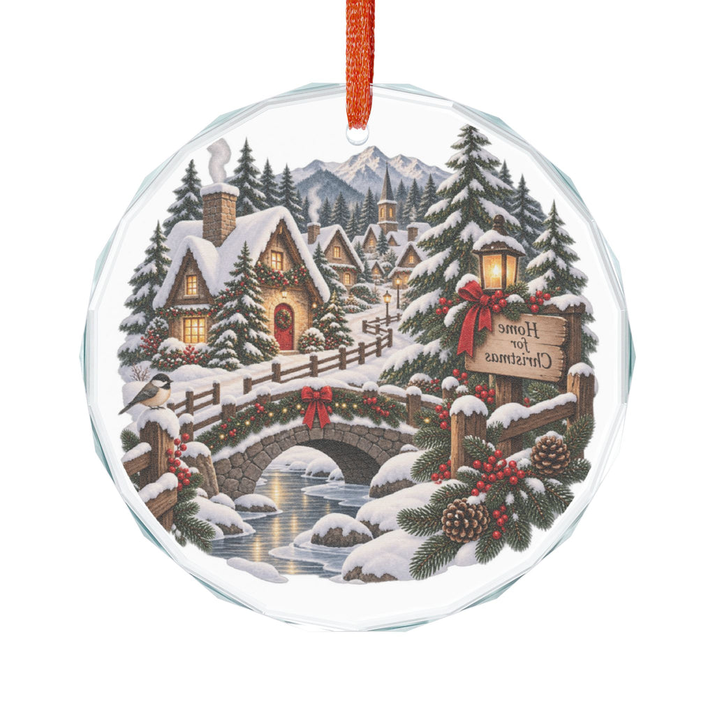 Glass Ornament — Cozy Snowy Village 'Home for Christmas' Holiday Decoration