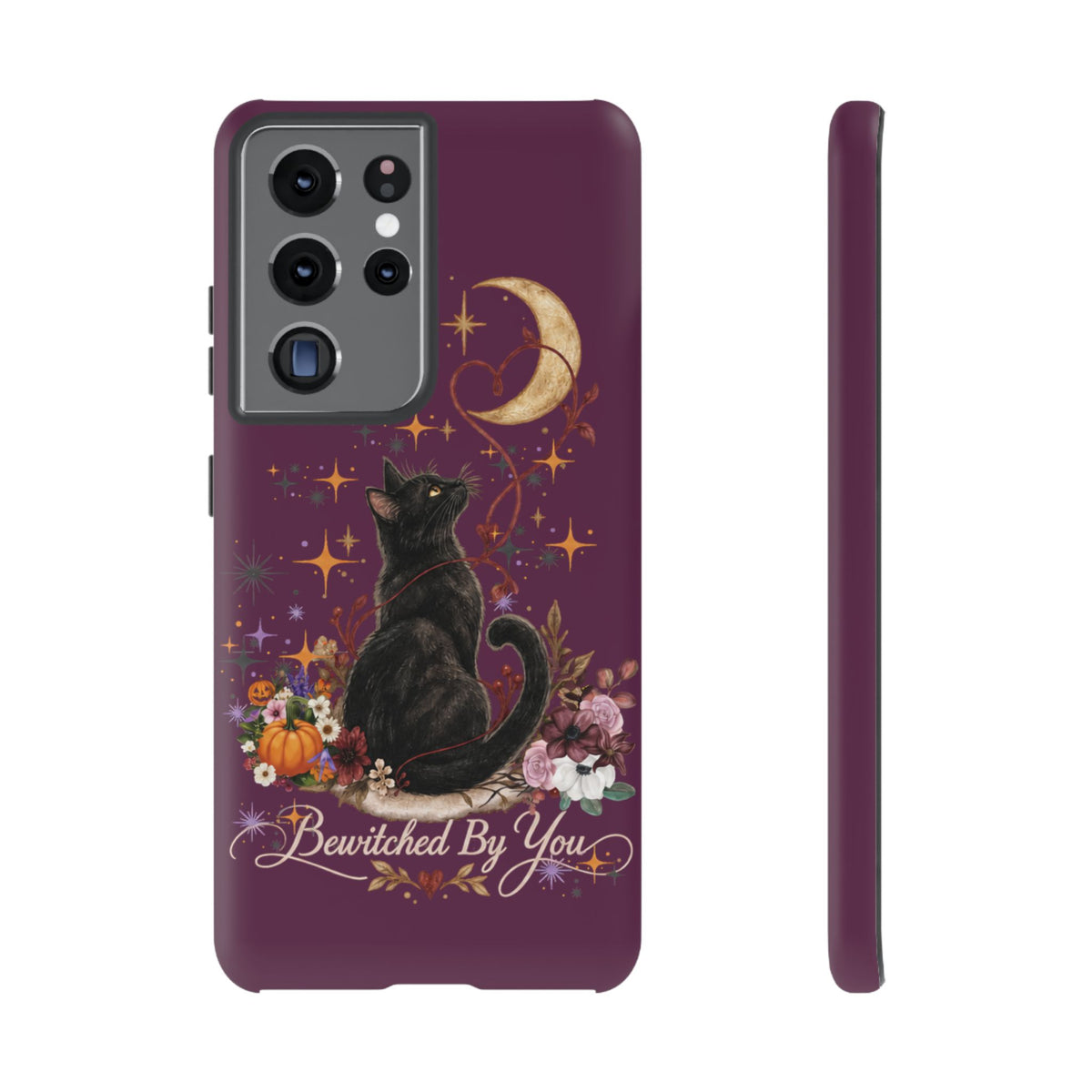 Black Cat Halloween Phone Case | Bewitched By You Witchy Moon & Pumpkin Tough Case | Dual-Layer Protective Cover for iPhone & Samsung