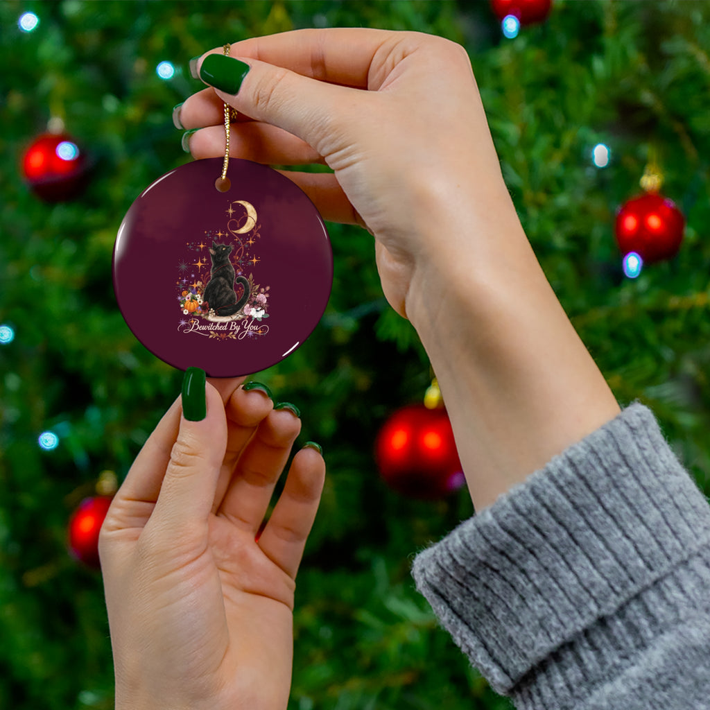 Black Cat Moon Ceramic Ornament — 'Bewitched By You' Holiday Keepsake