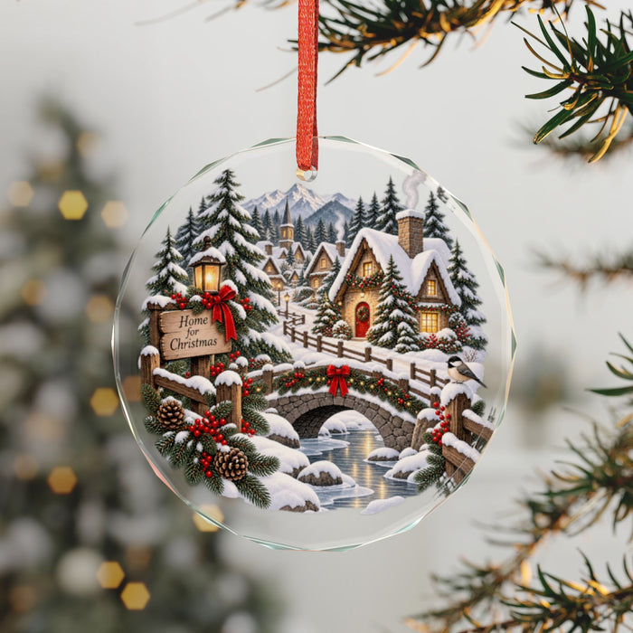 Glass Ornament — Cozy Snowy Village 'Home for Christmas' Holiday Decoration