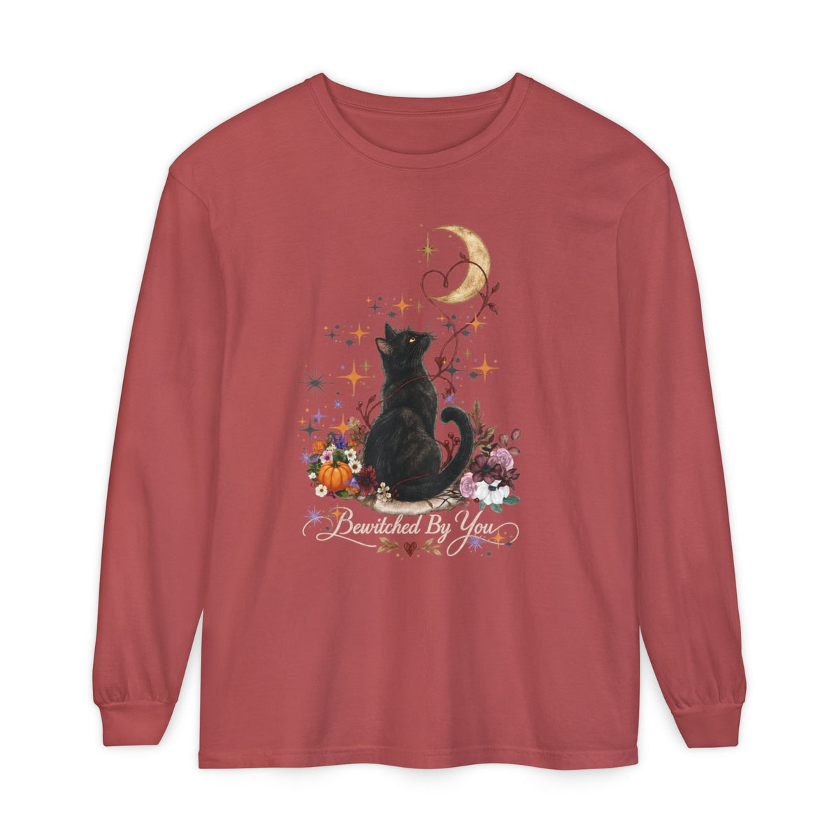 Black Cat Moon Long Sleeve Shirt — "Bewitched by You" Gothic Cat Tee