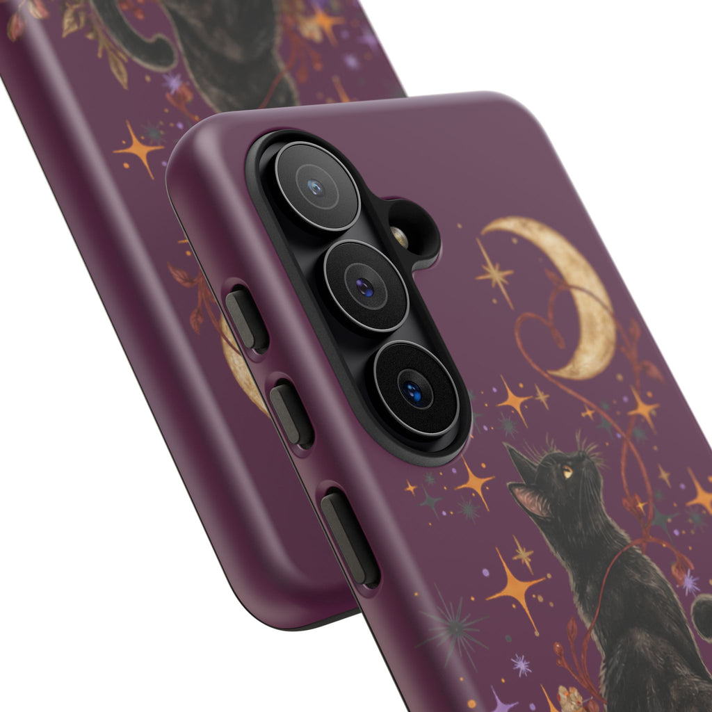 Black Cat Halloween Phone Case | Bewitched By You Witchy Moon & Pumpkin Tough Case | Dual-Layer Protective Cover for iPhone & Samsung
