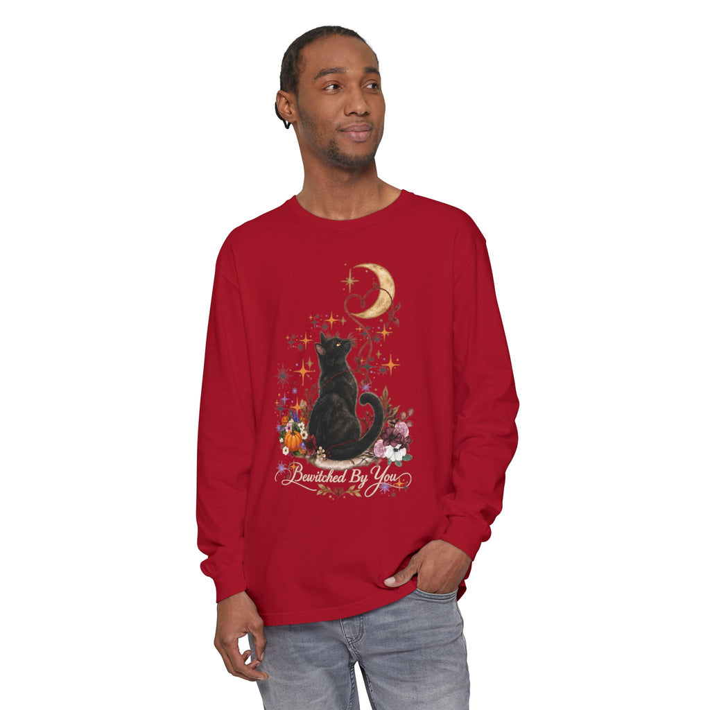 Black Cat Moon Long Sleeve Shirt — "Bewitched by You" Gothic Cat Tee