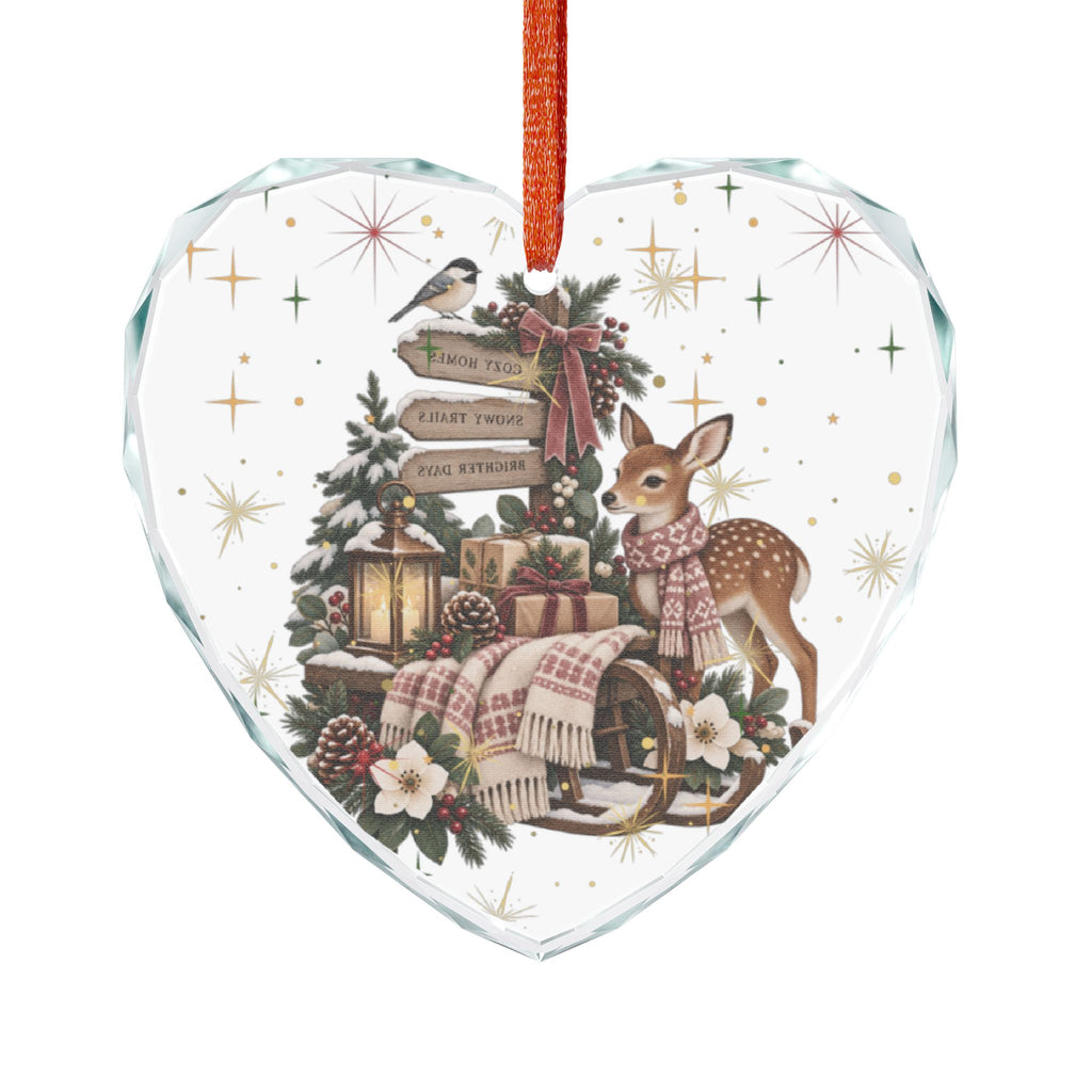 Heart Crystal Ornament — Girl & Reindeer Christmas Keepsake