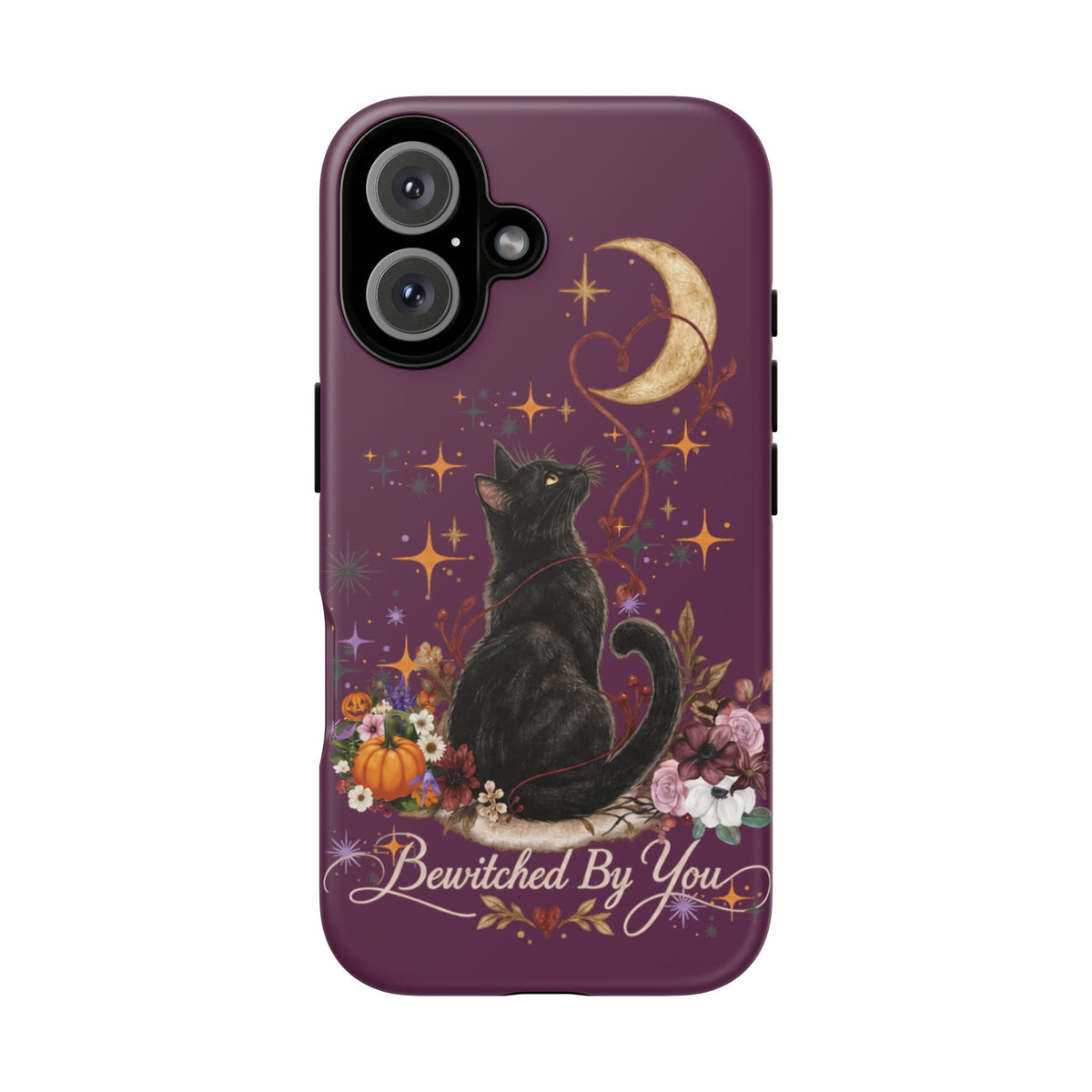 Black Cat Halloween Phone Case | Bewitched By You Witchy Moon & Pumpkin Tough Case | Dual-Layer Protective Cover for iPhone & Samsung