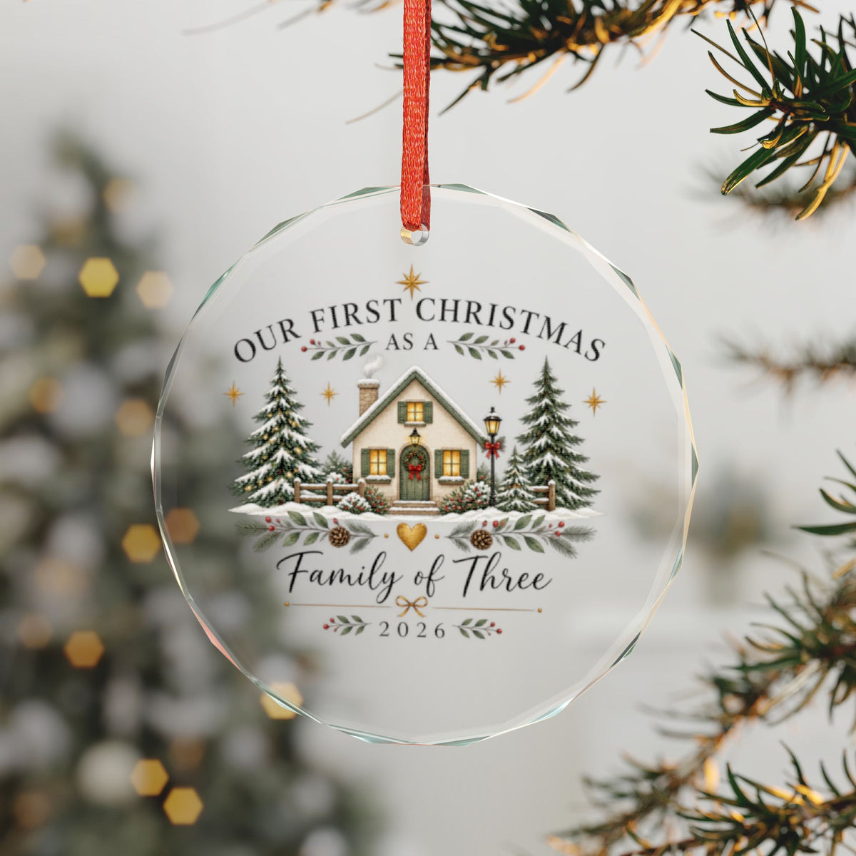 First Christmas As A Family Of Three Ornament, 2026 New Baby Glass Keepsake Gift