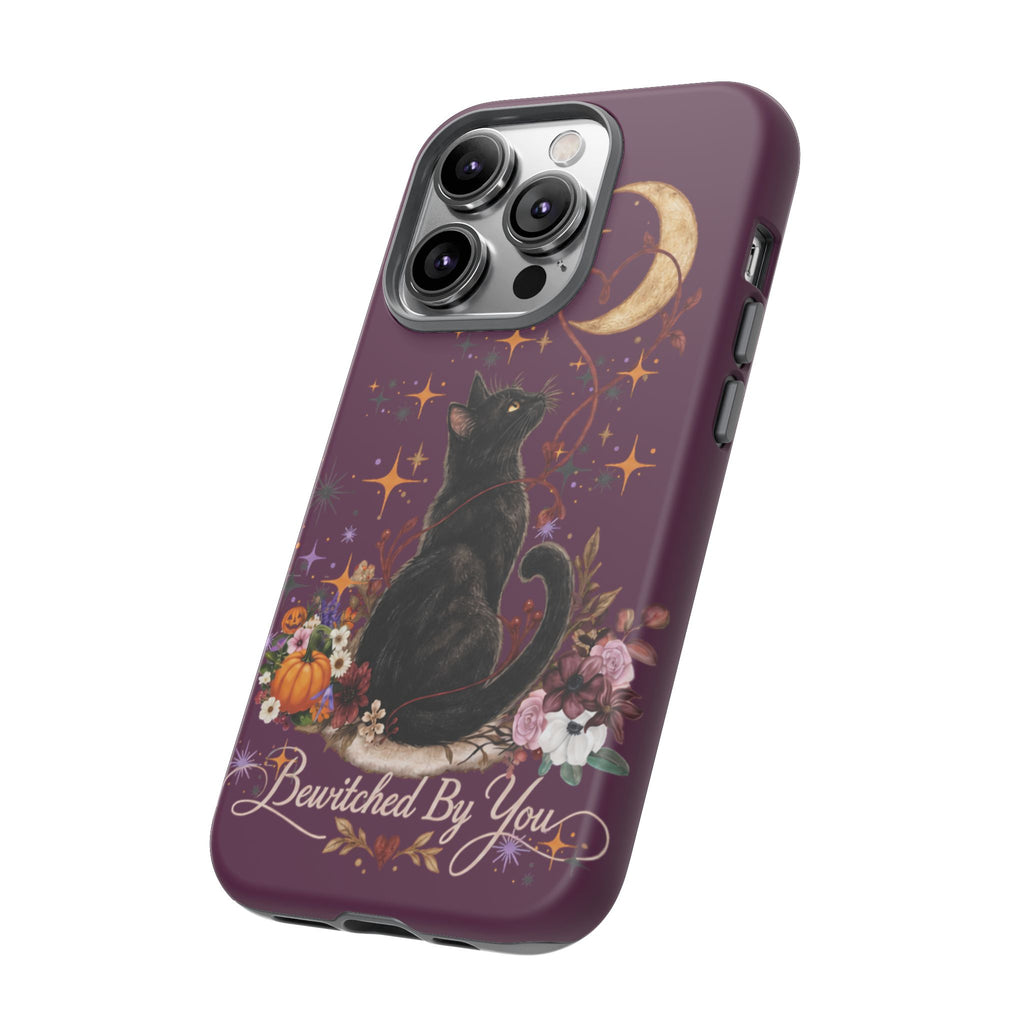 Black Cat Halloween Phone Case | Bewitched By You Witchy Moon & Pumpkin Tough Case | Dual-Layer Protective Cover for iPhone & Samsung