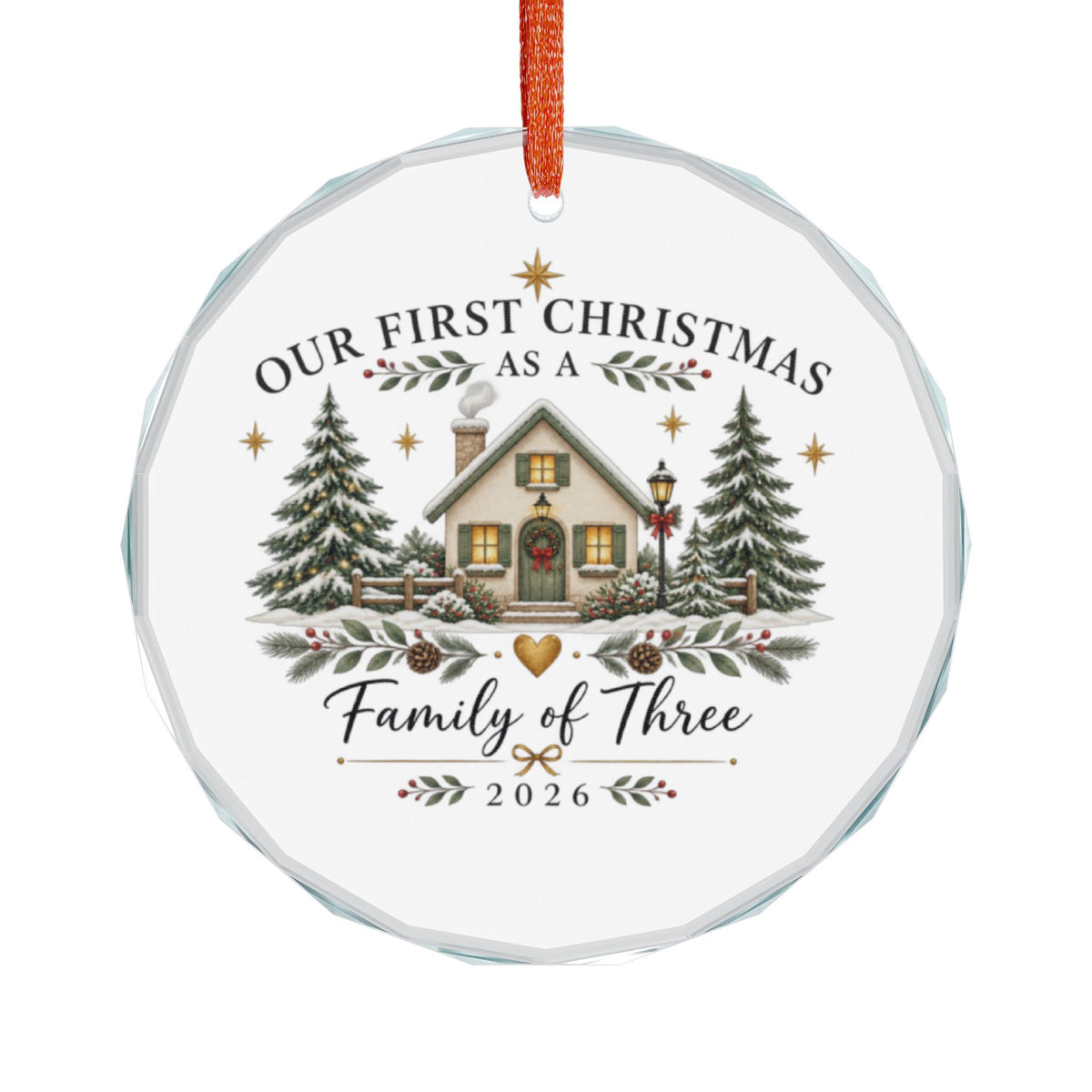 First Christmas As A Family Of Three Ornament, 2026 New Baby Glass Keepsake Gift