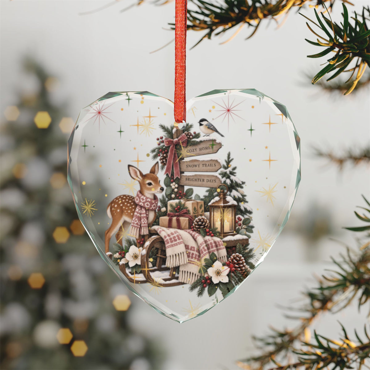 Heart Crystal Ornament — Girl & Reindeer Christmas Keepsake