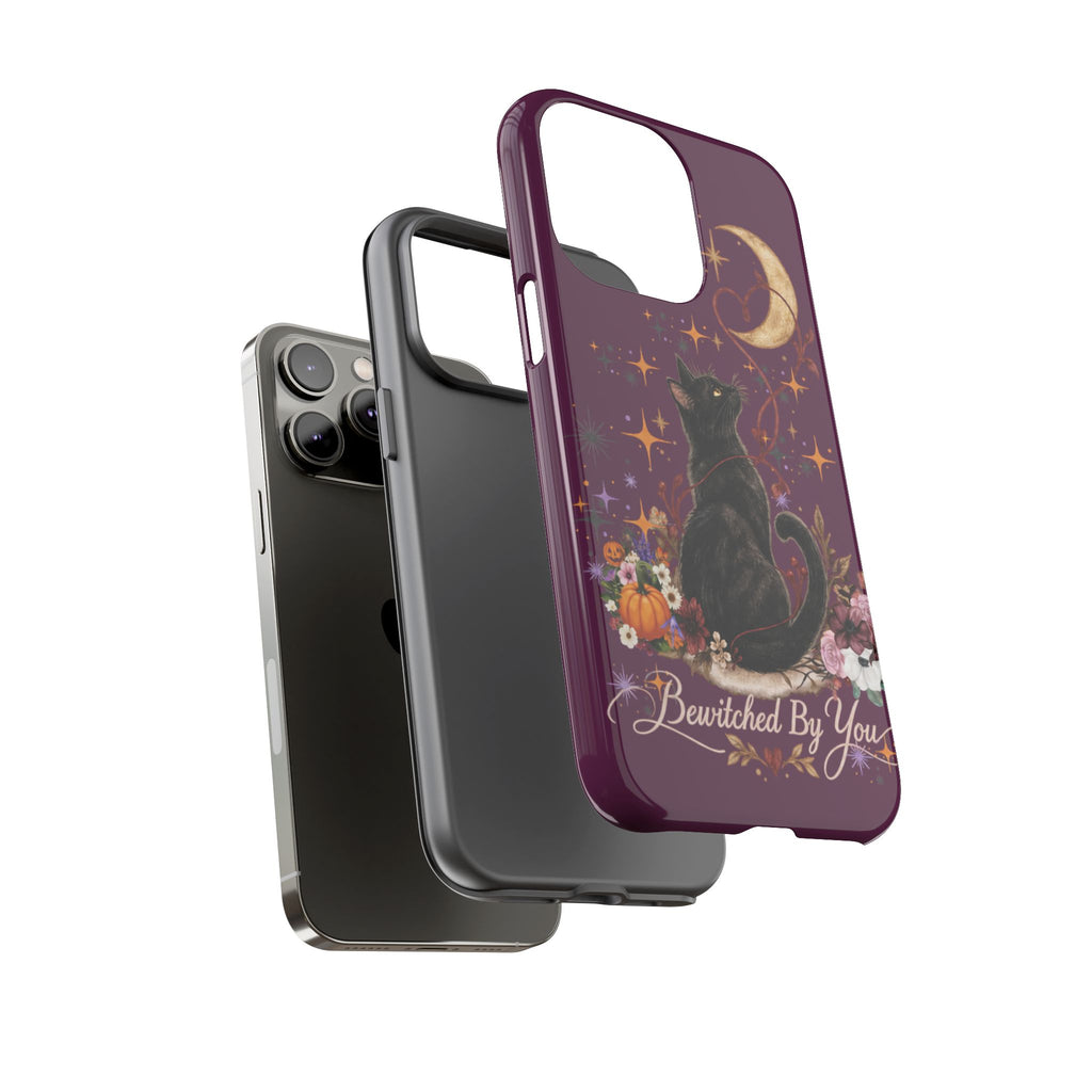 Black Cat Halloween Phone Case | Bewitched By You Witchy Moon & Pumpkin Tough Case | Dual-Layer Protective Cover for iPhone & Samsung