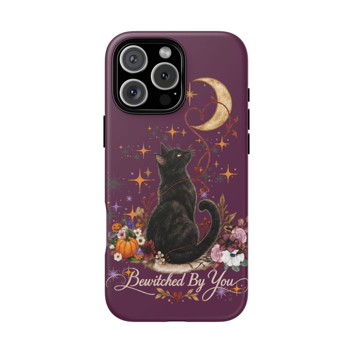 Black Cat Halloween Phone Case | Bewitched By You Witchy Moon & Pumpkin Tough Case | Dual-Layer Protective Cover for iPhone & Samsung