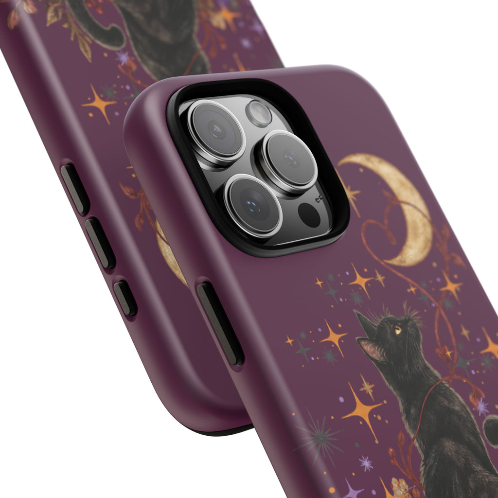 Black Cat Halloween Phone Case | Bewitched By You Witchy Moon & Pumpkin Tough Case | Dual-Layer Protective Cover for iPhone & Samsung