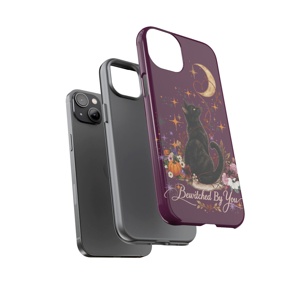 Black Cat Halloween Phone Case | Bewitched By You Witchy Moon & Pumpkin Tough Case | Dual-Layer Protective Cover for iPhone & Samsung