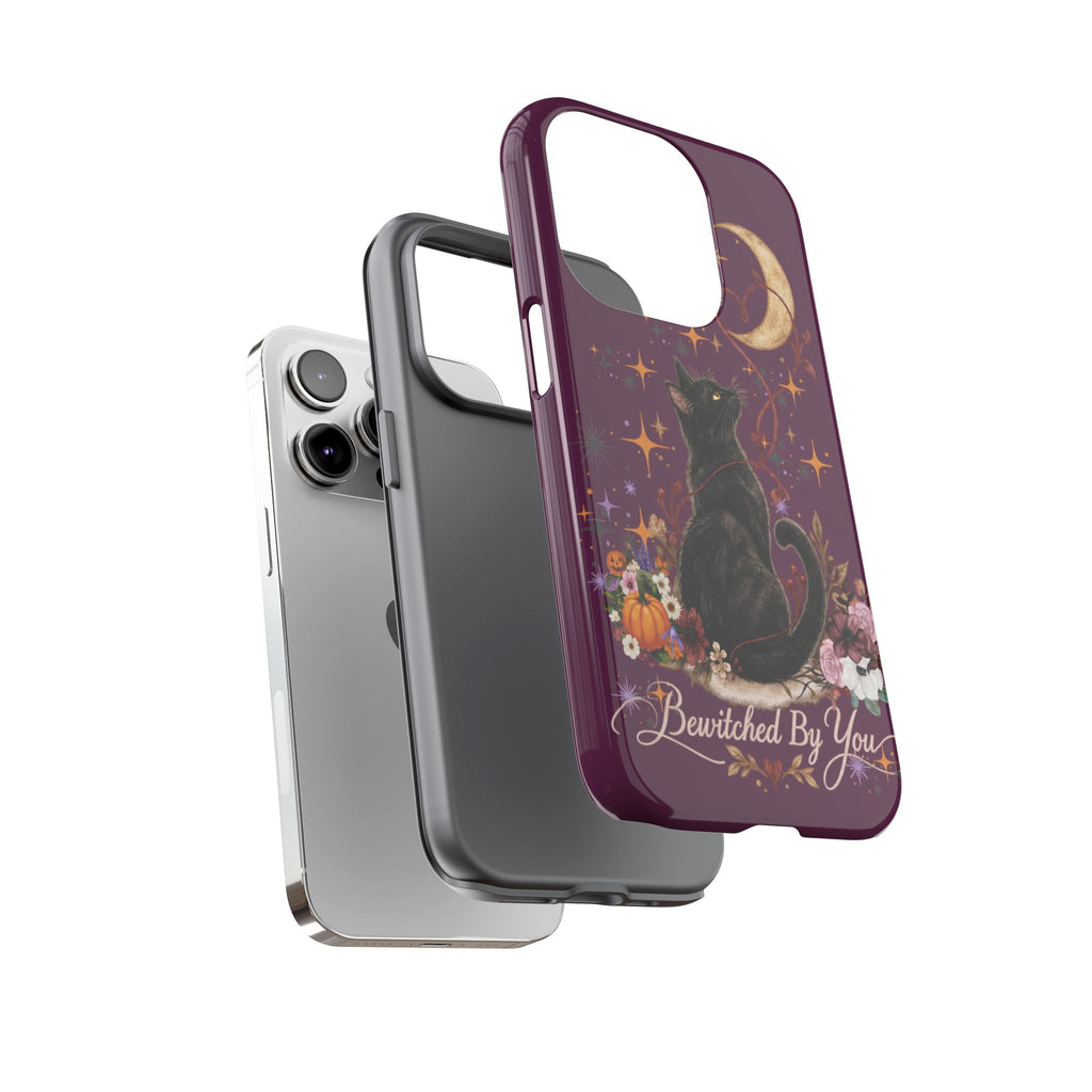 Black Cat Halloween Phone Case | Bewitched By You Witchy Moon & Pumpkin Tough Case | Dual-Layer Protective Cover for iPhone & Samsung