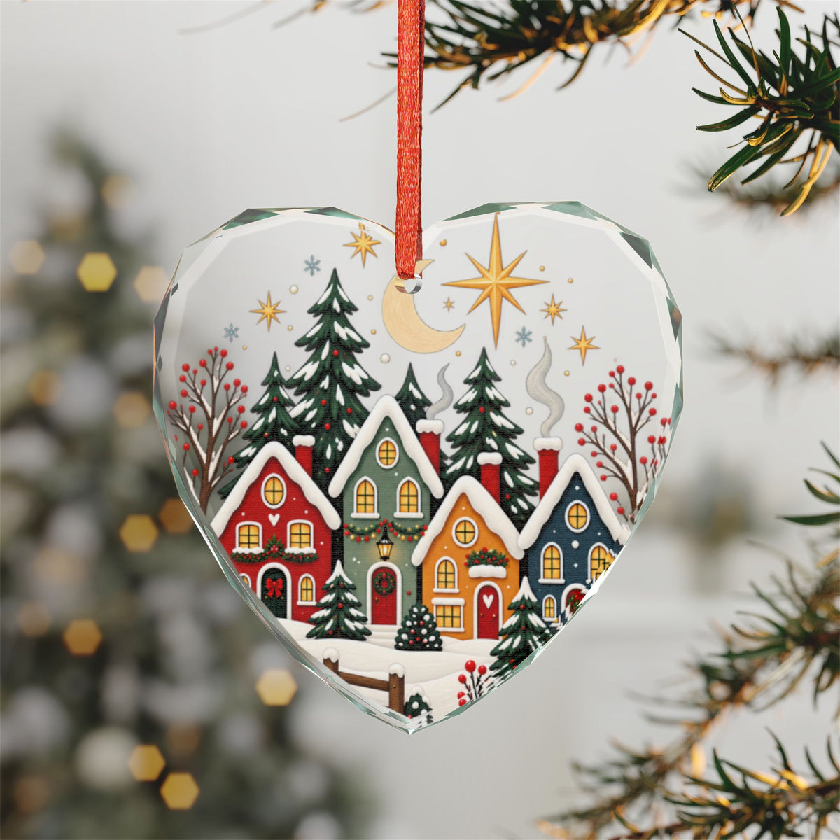 Crystal Heart Ornament — Festive Snowy Village Christmas Decoration