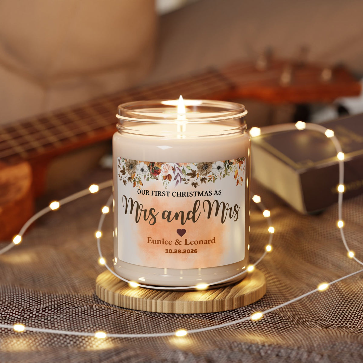 Personalized Our First Christmas as Mrs & Mrs Candle | 9oz Soy Candle | Custom Wedding Gift | Lesbian Wedding Keepsake | Scented Glass Jar
