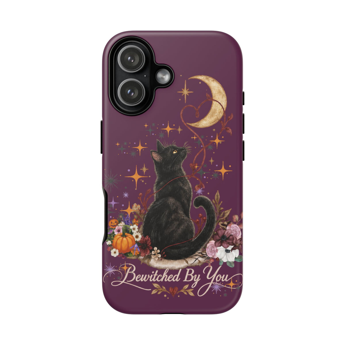 Black Cat Halloween Phone Case | Bewitched By You Witchy Moon & Pumpkin Tough Case | Dual-Layer Protective Cover for iPhone & Samsung