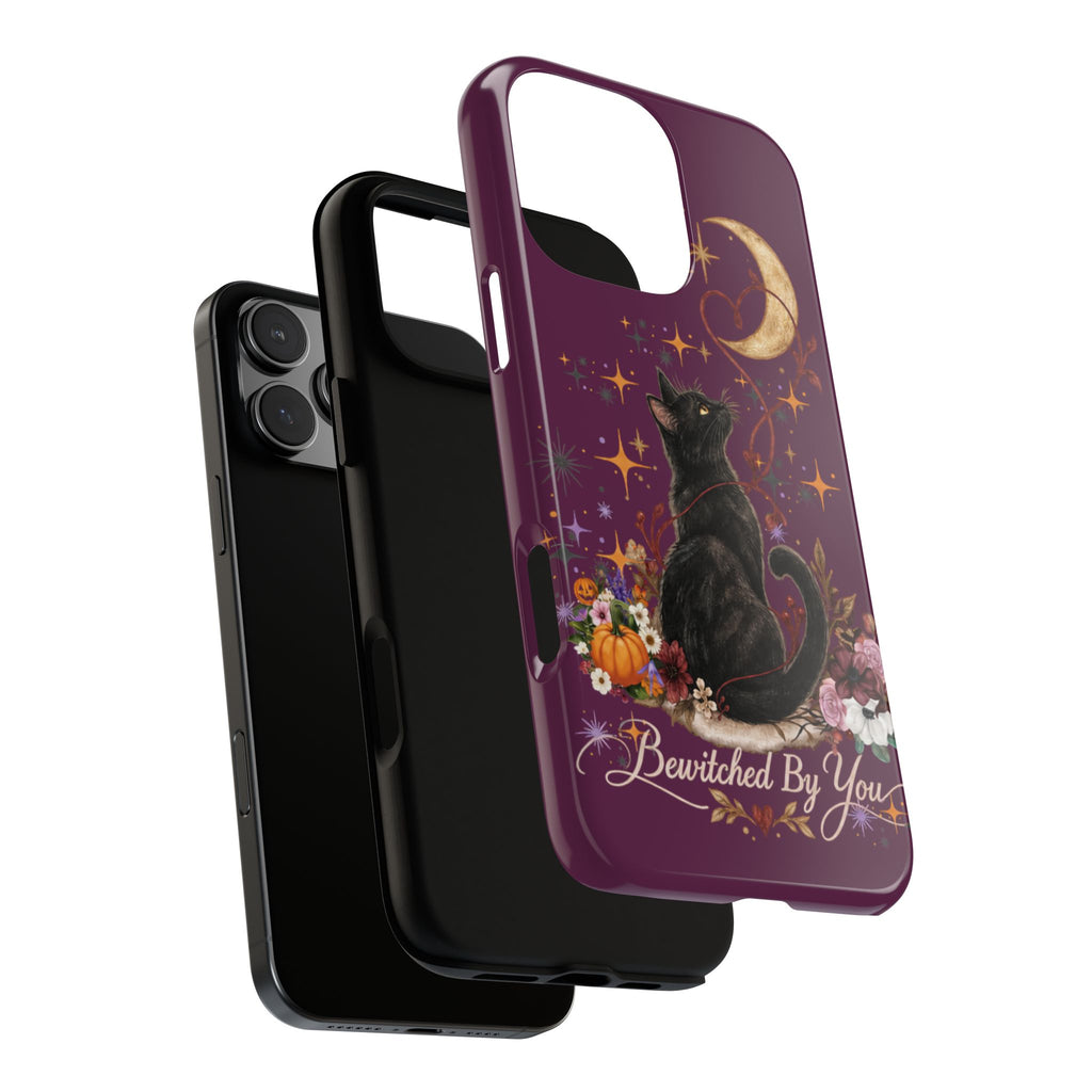Black Cat Halloween Phone Case | Bewitched By You Witchy Moon & Pumpkin Tough Case | Dual-Layer Protective Cover for iPhone & Samsung