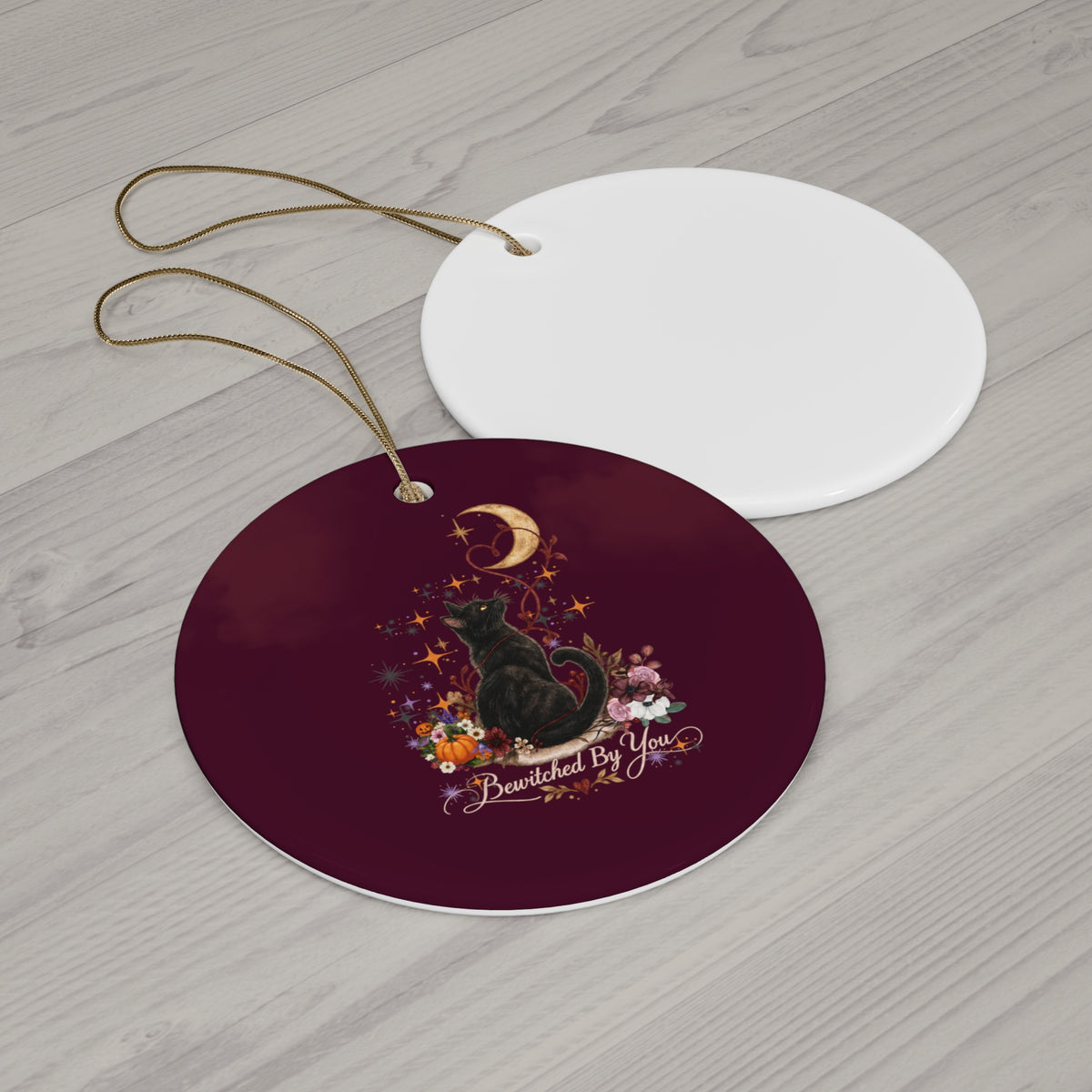 Black Cat Moon Ceramic Ornament — 'Bewitched By You' Holiday Keepsake