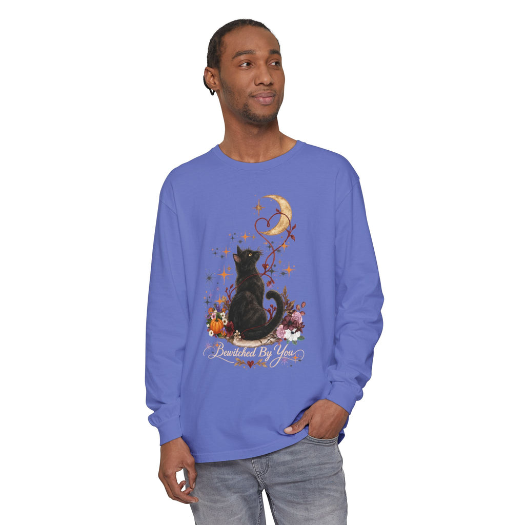 Black Cat Moon Long Sleeve Shirt — "Bewitched by You" Gothic Cat Tee