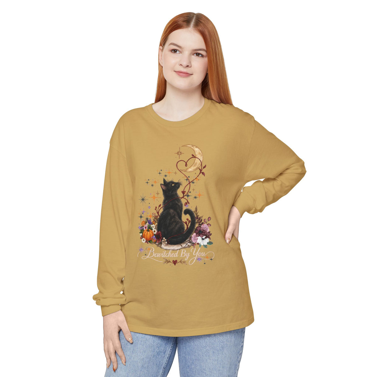 Black Cat Moon Long Sleeve Shirt — "Bewitched by You" Gothic Cat Tee