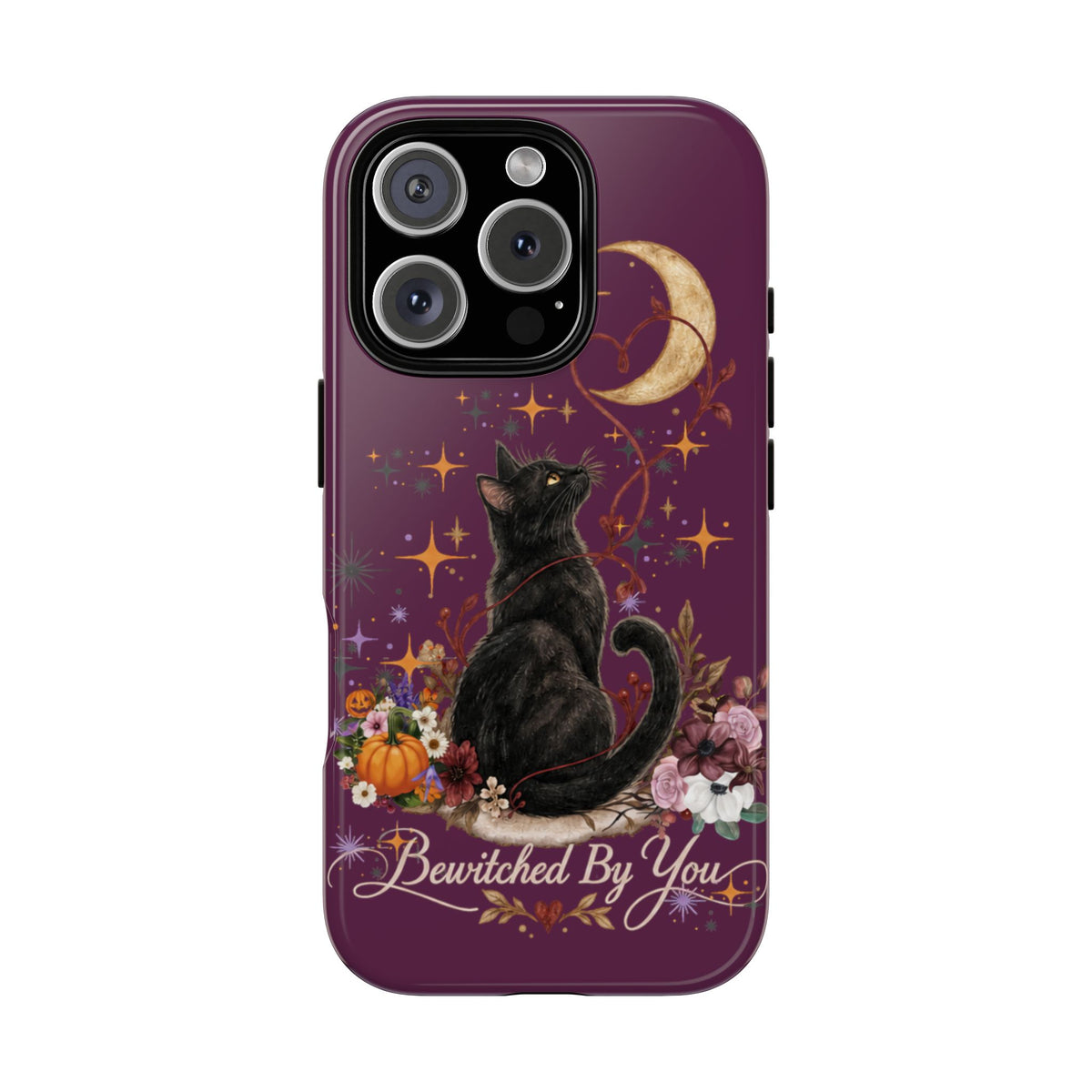 Black Cat Halloween Phone Case | Bewitched By You Witchy Moon & Pumpkin Tough Case | Dual-Layer Protective Cover for iPhone & Samsung