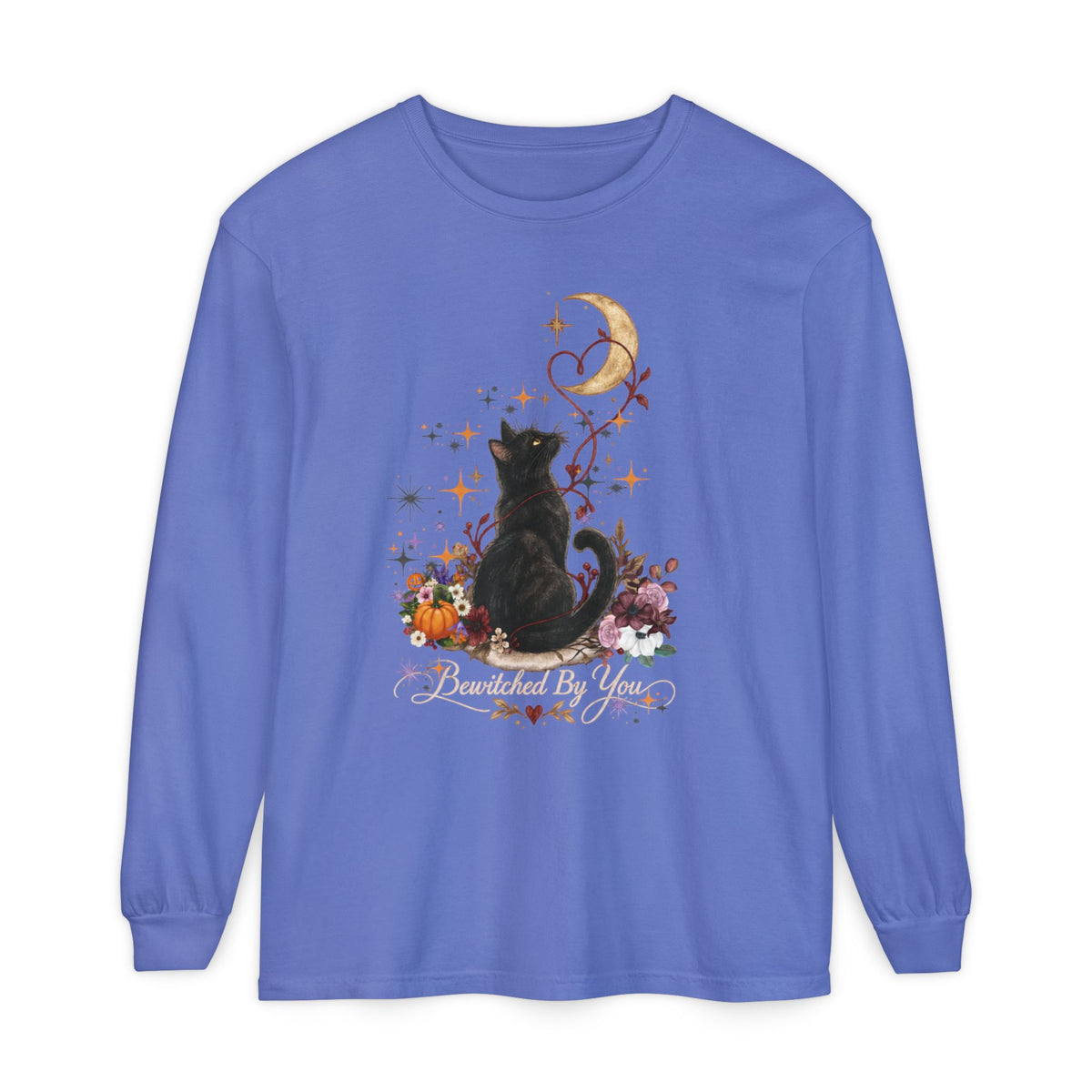 Black Cat Moon Long Sleeve Shirt — "Bewitched by You" Gothic Cat Tee