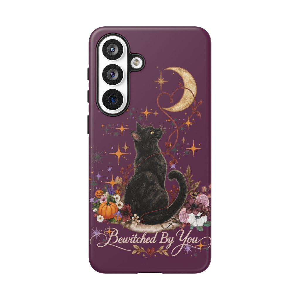 Black Cat Halloween Phone Case | Bewitched By You Witchy Moon & Pumpkin Tough Case | Dual-Layer Protective Cover for iPhone & Samsung