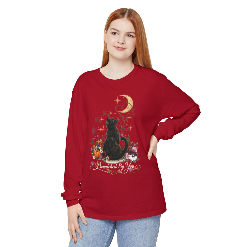 Black Cat Moon Long Sleeve Shirt — "Bewitched by You" Gothic Cat Tee