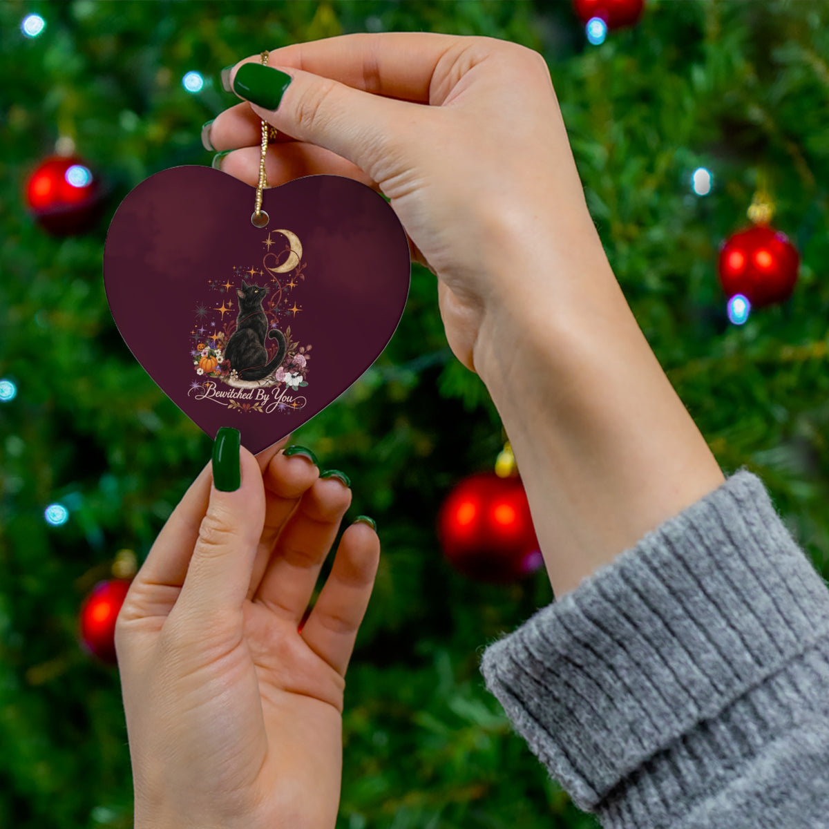 Black Cat Moon Ceramic Ornament — 'Bewitched By You' Holiday Keepsake