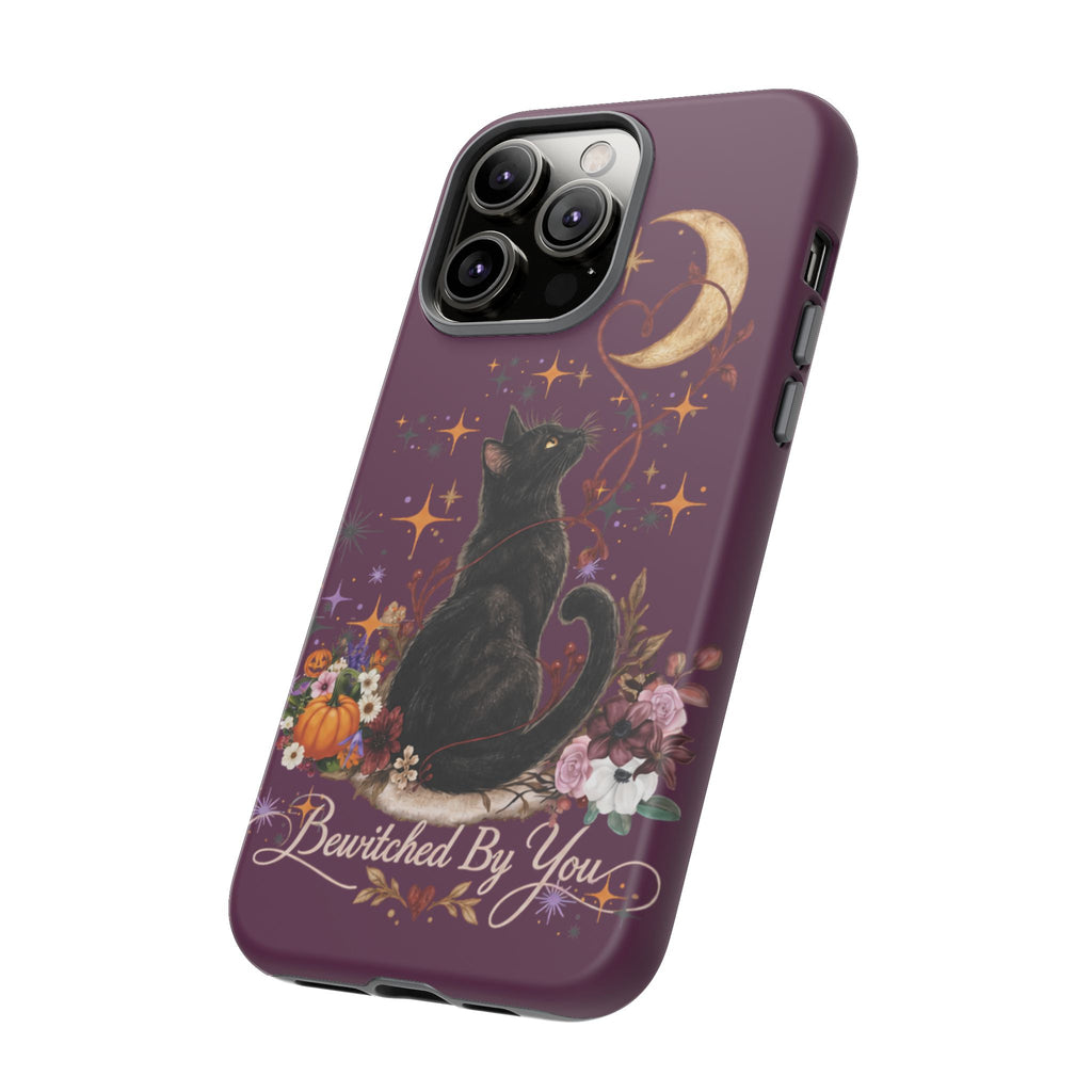 Black Cat Halloween Phone Case | Bewitched By You Witchy Moon & Pumpkin Tough Case | Dual-Layer Protective Cover for iPhone & Samsung