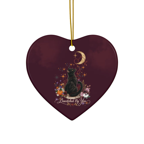 Black Cat Moon Ceramic Ornament — 'Bewitched By You' Holiday Keepsake