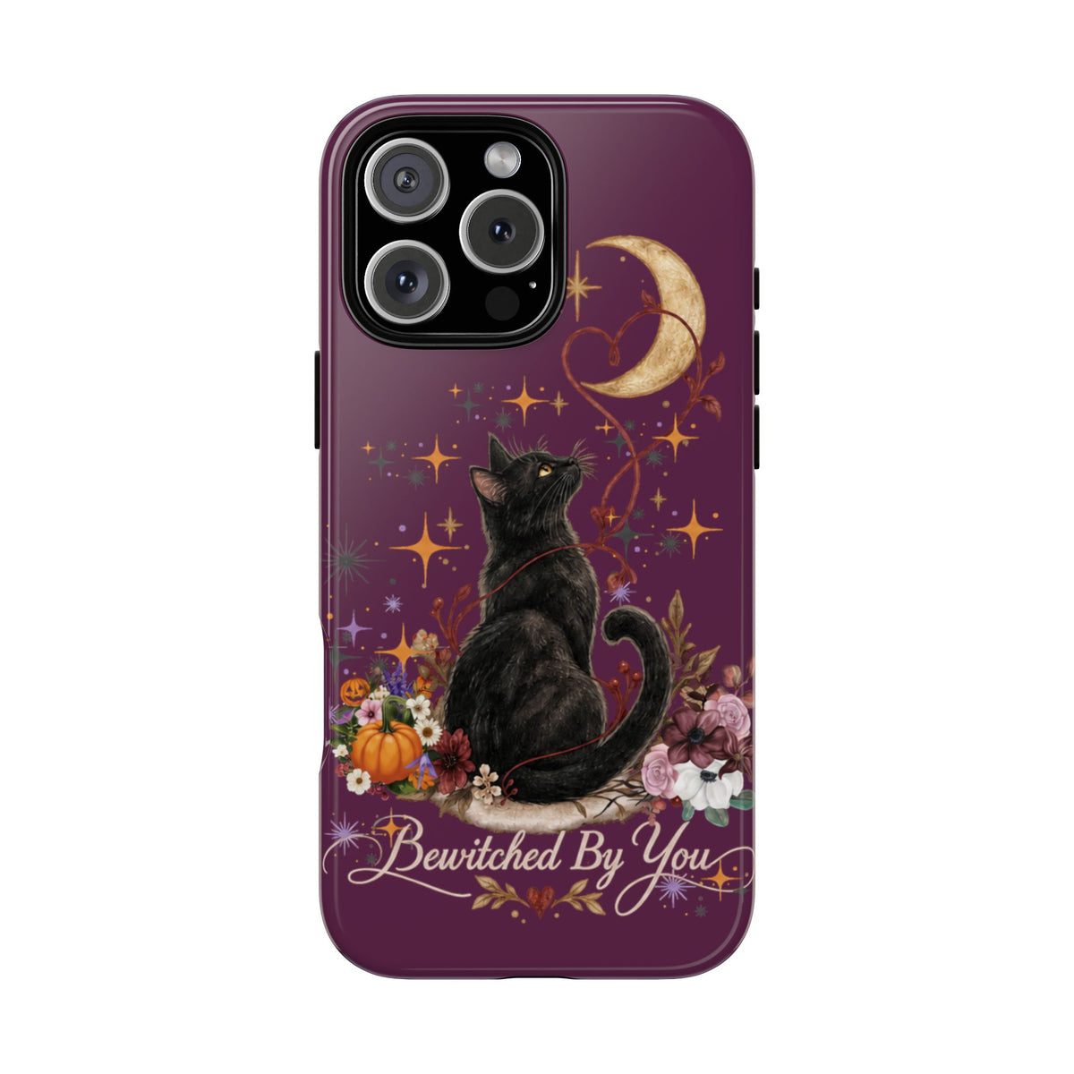 Black Cat Halloween Phone Case | Bewitched By You Witchy Moon & Pumpkin Tough Case | Dual-Layer Protective Cover for iPhone & Samsung