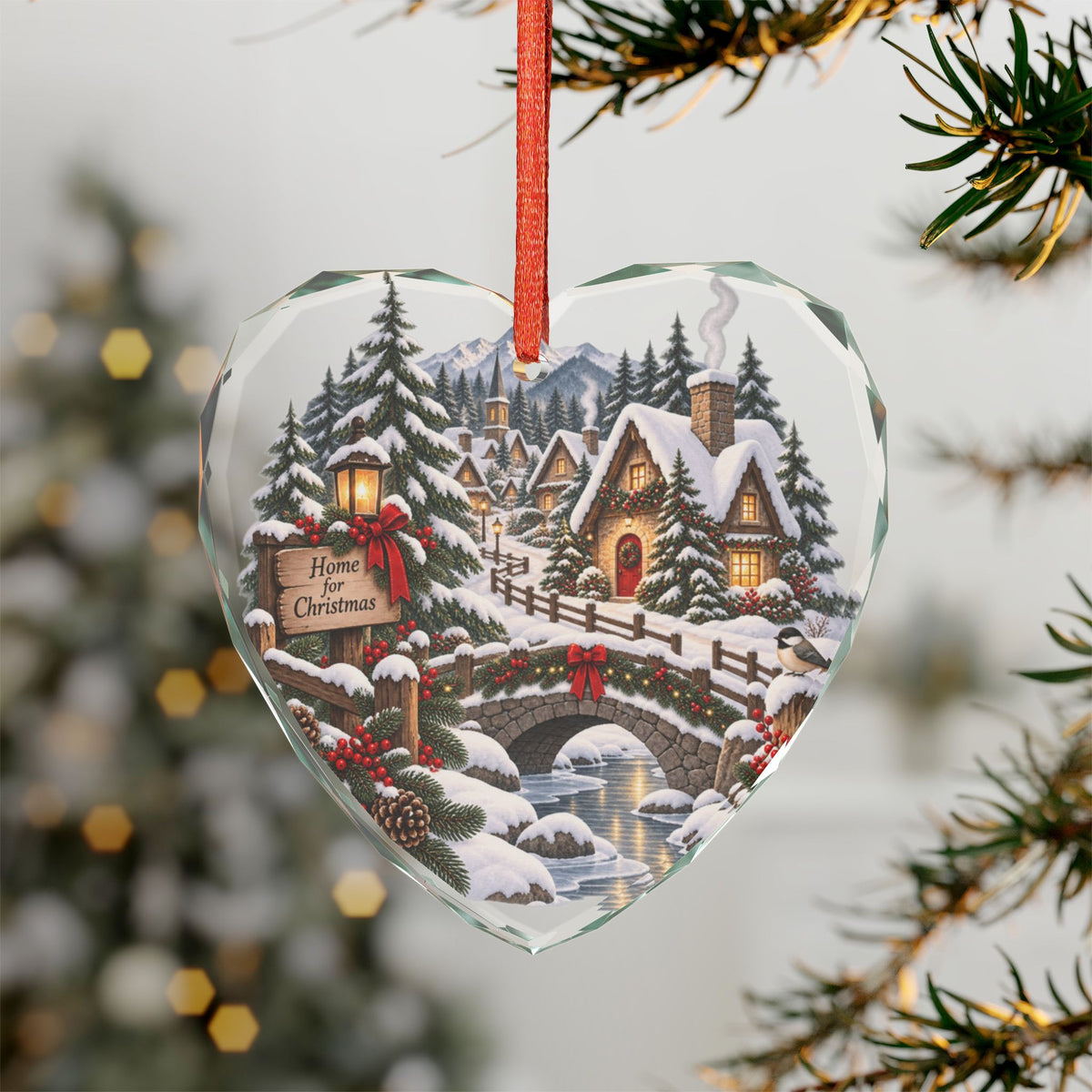 Glass Ornament — Cozy Snowy Village 'Home for Christmas' Holiday Decoration
