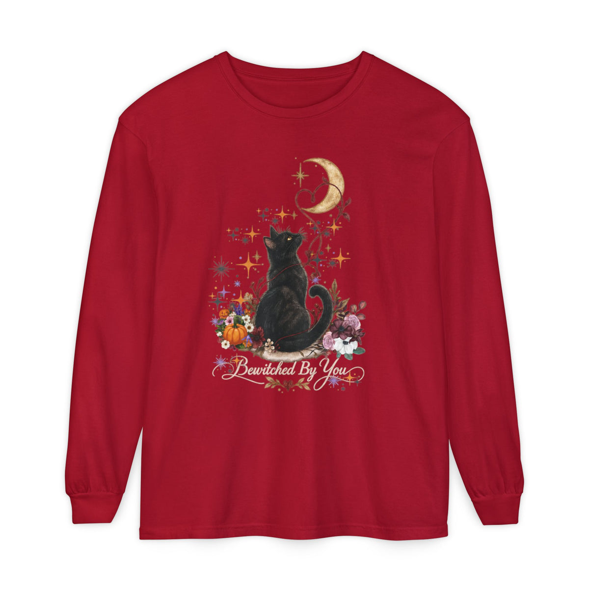 Black Cat Moon Long Sleeve Shirt — "Bewitched by You" Gothic Cat Tee