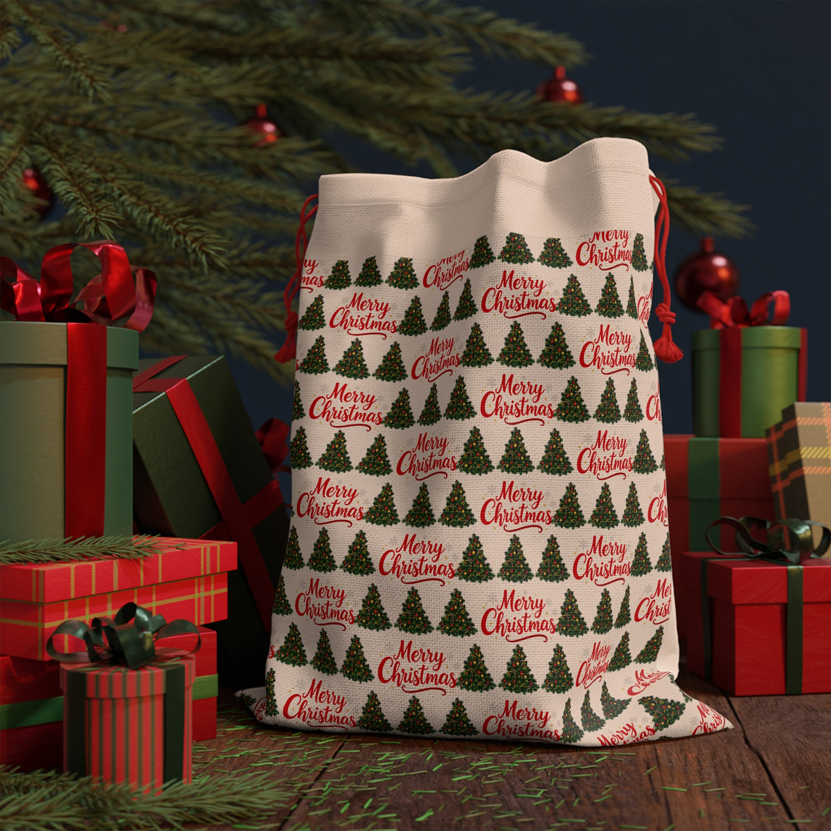 Merry Christmas Drawstring Gift Bag