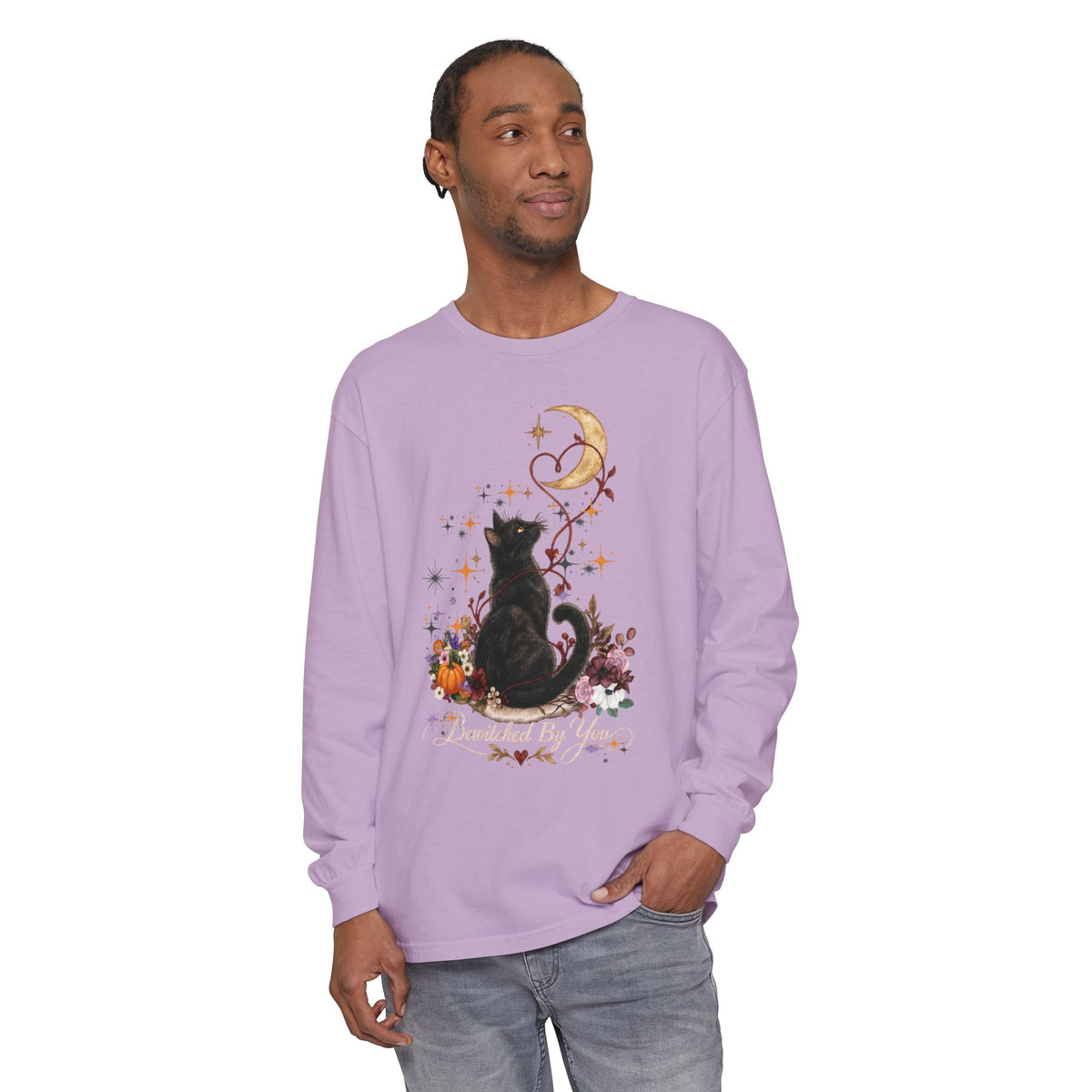Black Cat Moon Long Sleeve Shirt — "Bewitched by You" Gothic Cat Tee