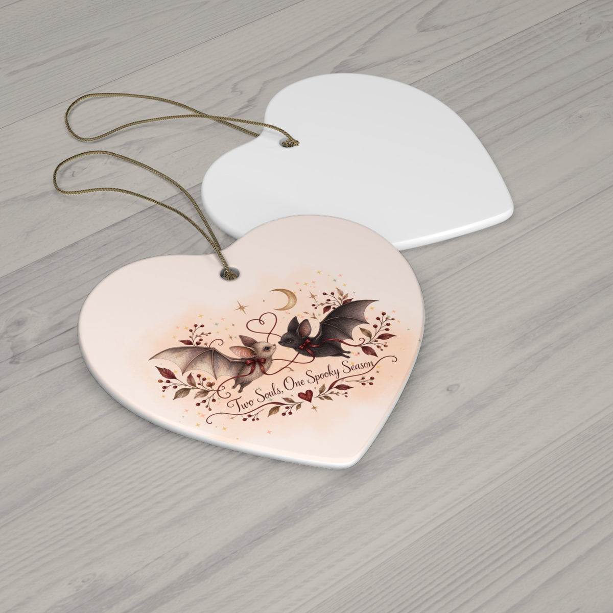 Bat Couple Ceramic Ornament, Gothic Halloween Christmas Decor, Two Bats in Love, Star Snowflake Heart Circle, Spooky Season Gift, Moonlit Vintage Design
